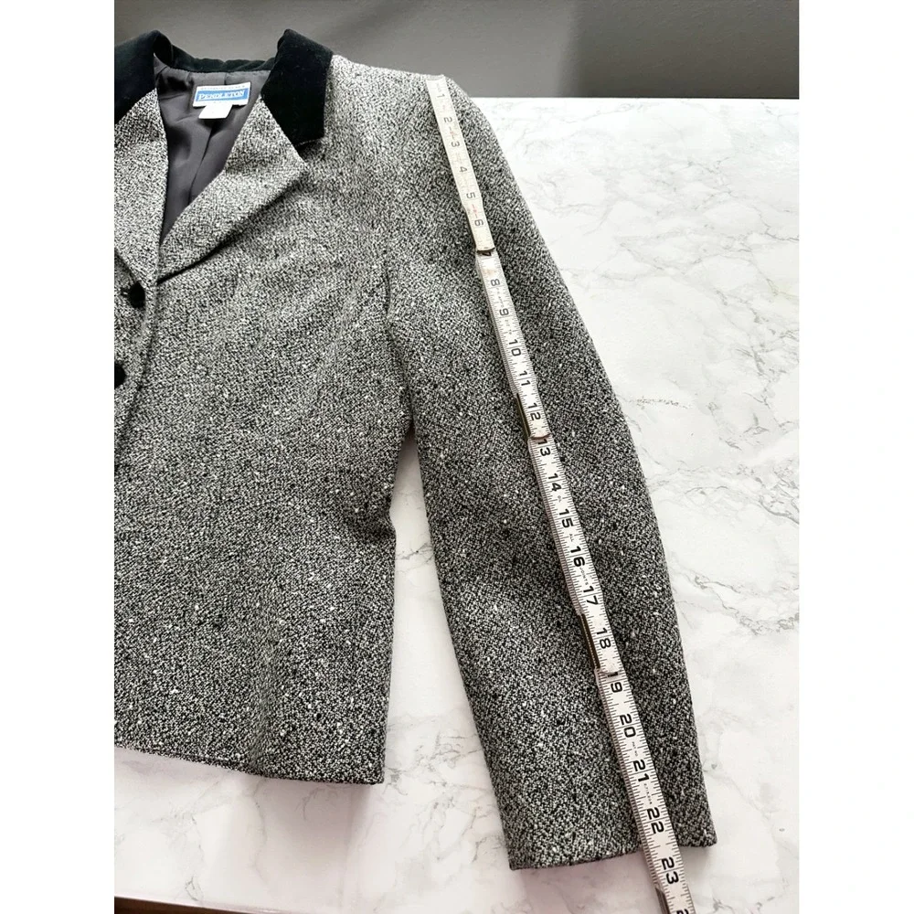 Pendleton Gray Wool Tweed Black Retro Blazer‎ Skirt Suit Women's Size 8/10